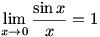 lim(x->0)(sin x)/x=1