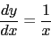 $\frac{dy}{dx}=\frac1x$