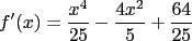 $f'(x)=\frac{x^4}{25}-\frac{4x^2}{5}+\frac{64}{25}$