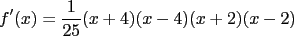 $f'(x)=\frac{1}{25}(x+4)(x-4)(x+2)(x-2)$