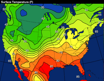 Weather map with isotherms