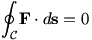 The line integral over a closed path C of F dot ds=0